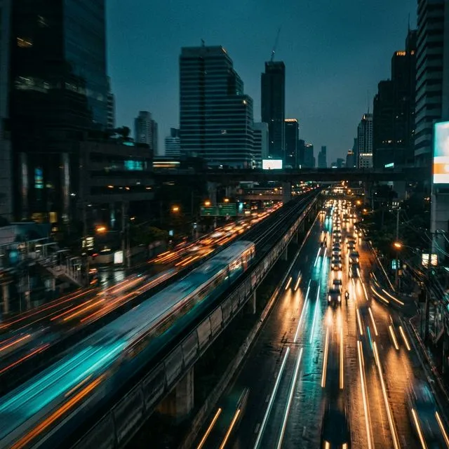 Bangkok night express logistics network — abstract aerial view
