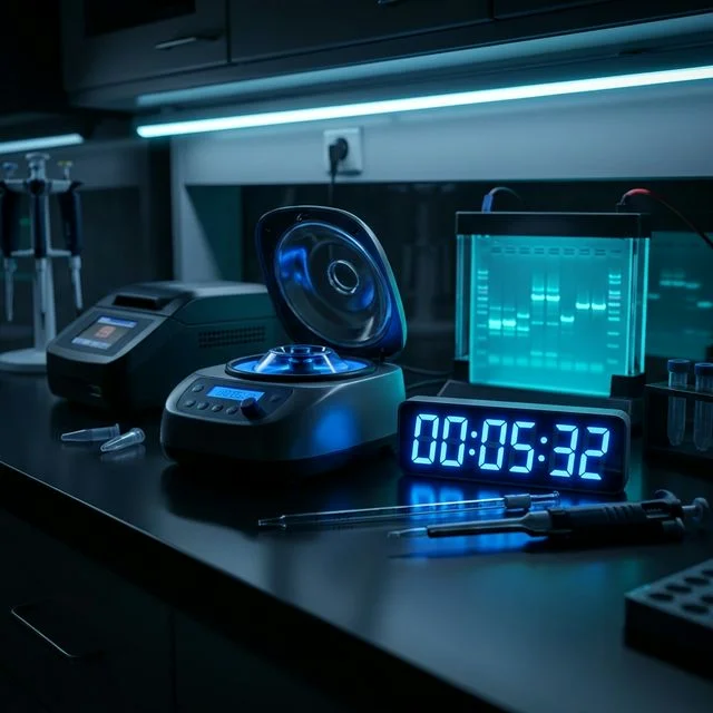 Lab timer and centrifuge — 4-hour PCR results
